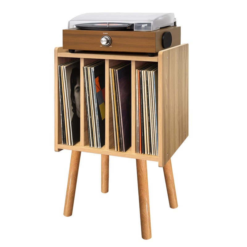 montex Record Player Stand, Vinyl Record Storage Table with 4 Cabinet, Mid Century Modern Turntable Stand, Organizer Vinyl Table for Bedroom Living Room, Oak - Image 1