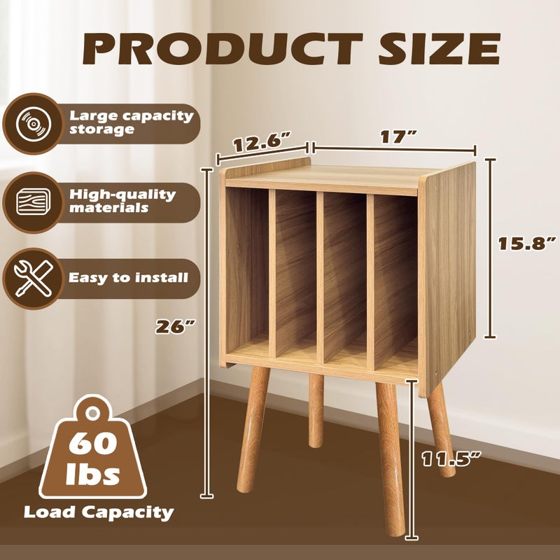 montex Record Player Stand, Vinyl Record Storage Table with 4 Cabinet, Mid Century Modern Turntable Stand, Organizer Vinyl Table for Bedroom Living Room, Oak - Image 3
