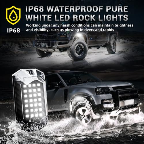 TDE Explorer.Lighting 20 Pods Full Angle Pure White LED Rock Lights with Extension Wires, 28 LEDs 6500K Super Bright White Neon Underglow Kit IP68 Waterproof for Semi Trucks Trailer Offroad Pickup Boats RV Vans SUV UTV - Image 4