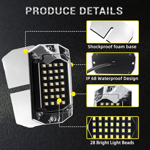 TDE Explorer.Lighting 20 Pods Full Angle Pure White LED Rock Lights with Extension Wires, 28 LEDs 6500K Super Bright White Neon Underglow Kit IP68 Waterproof for Semi Trucks Trailer Offroad Pickup Boats RV Vans SUV UTV - Image 5