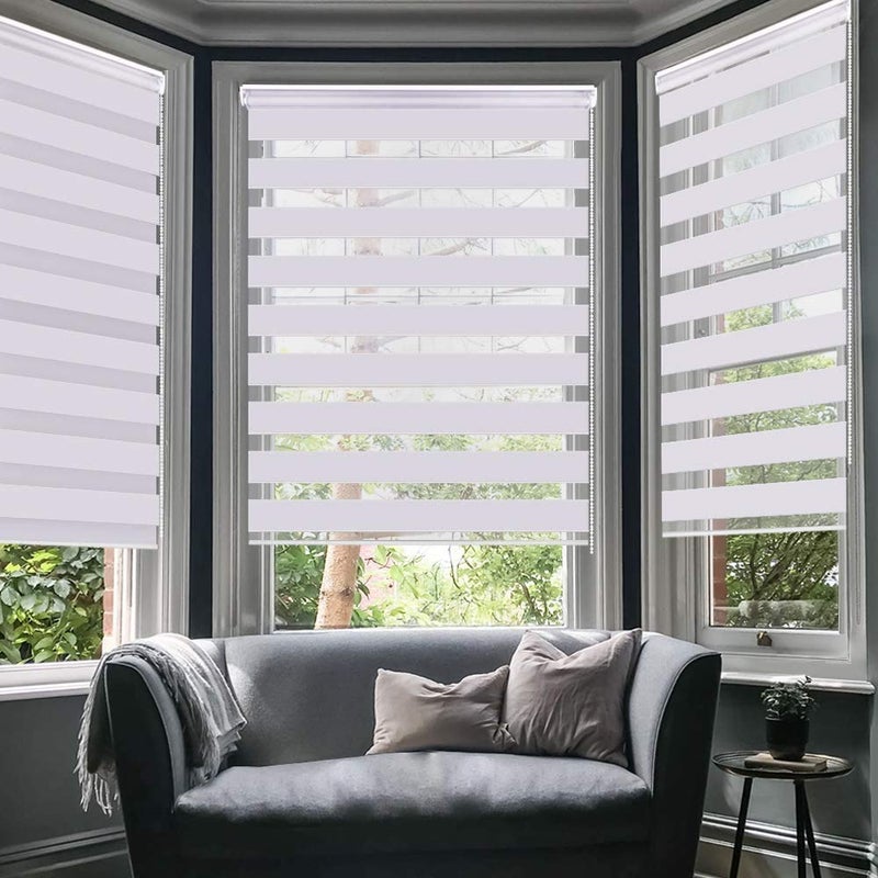 SMONTER Easy Fix Zebra Roller BlindDay and Night Blinds Curtains with Install Accessories 100CMx150CM2PACK WHITE