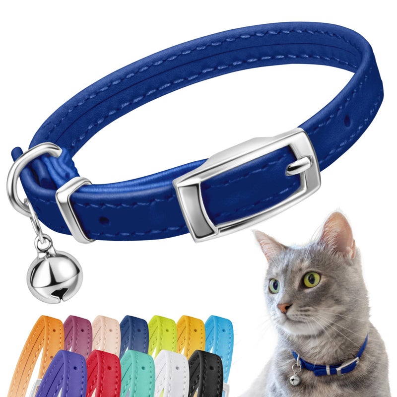 CollarDirect Leather Cat Collar with Removable Bell â€“ Safety Elastic Strap (Breakaway Alternative) â€“ Kitten Collar for Small & Big Boy & Girl Cats - Image 1
