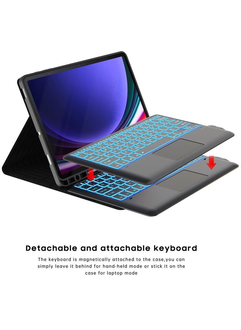 Generic - English and Arabic tablet keyboard for Samsung Galaxy Tab S9 FE+/ S9+ /S10+ 12.4 inch Keyboard Case: 7 Color Backlit Detachable Smart Tablet Keyboard Cover with Touchpad - Tab S9 FE Plus / S9 Plus 12.4" Keyboard Case with S Pen Holder - Image 1