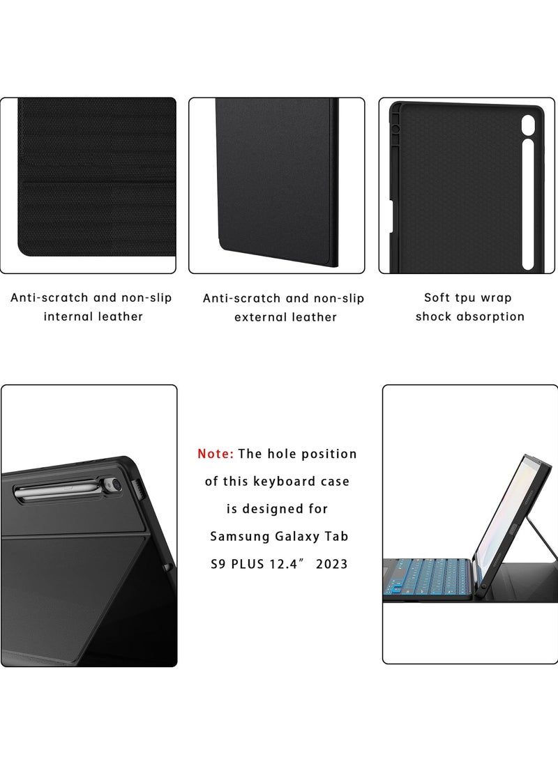 Generic - English and Arabic tablet keyboard for Samsung Galaxy Tab S9 FE+/ S9+ /S10+ 12.4 inch Keyboard Case: 7 Color Backlit Detachable Smart Tablet Keyboard Cover with Touchpad - Tab S9 FE Plus / S9 Plus 12.4" Keyboard Case with S Pen Holder - Image 1