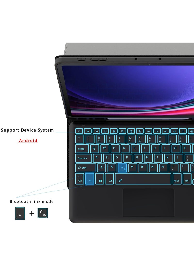 Generic - English and Arabic tablet keyboard for Samsung Galaxy Tab S9 FE+/ S9+ /S10+ 12.4 inch Keyboard Case: 7 Color Backlit Detachable Smart Tablet Keyboard Cover with Touchpad - Tab S9 FE Plus / S9 Plus 12.4" Keyboard Case with S Pen Holder - Image 1