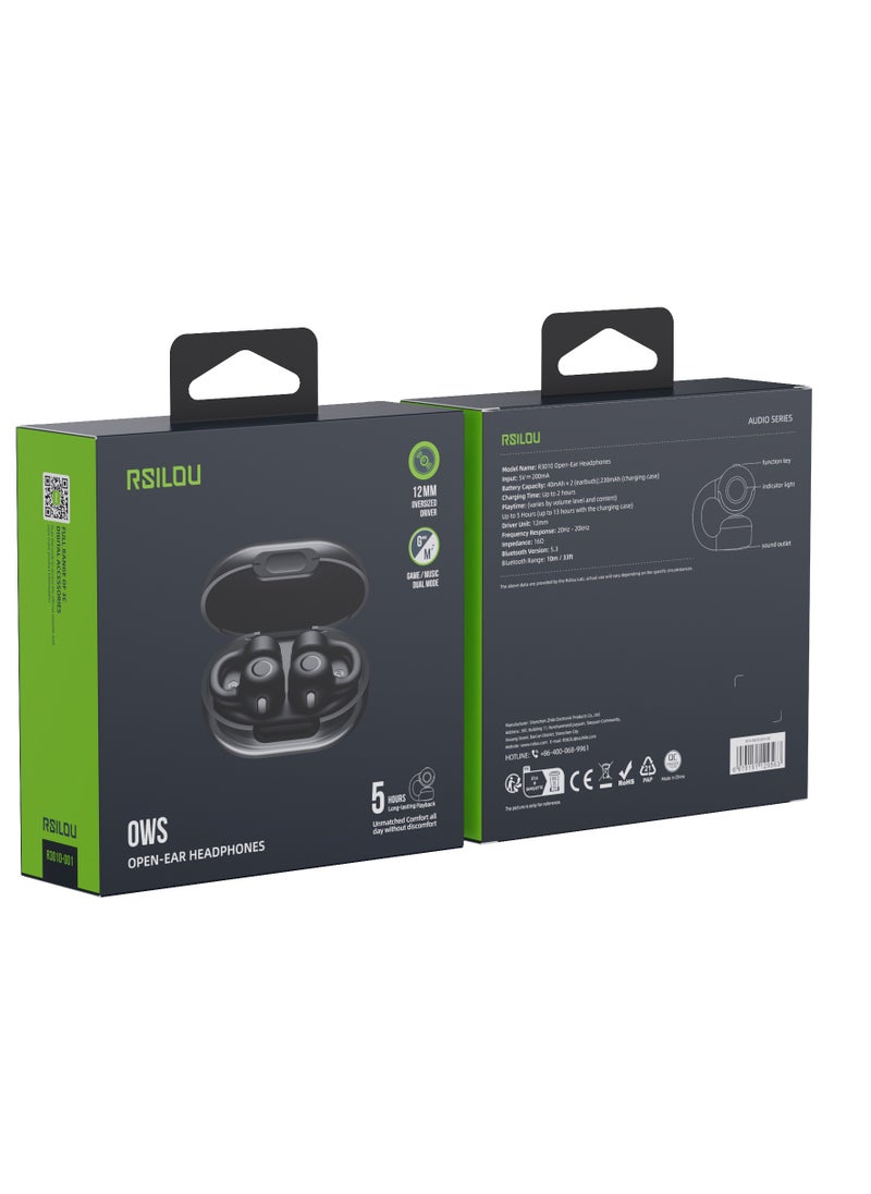 OW02U OWS wireless Bluetooth Earbuds, fast charging, comfortable for extended wear, with dual modes for seamless switching, physical button controls for activating voice assist, answering calls, managing music , preventing accidental operations