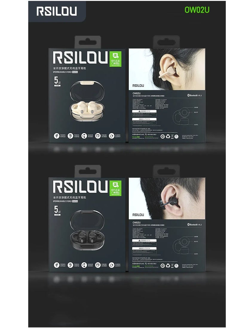 OW02U OWS wireless Bluetooth Earbuds, fast charging, comfortable for extended wear, with dual modes for seamless switching, physical button controls for activating voice assist, answering calls, managing music , preventing accidental operations