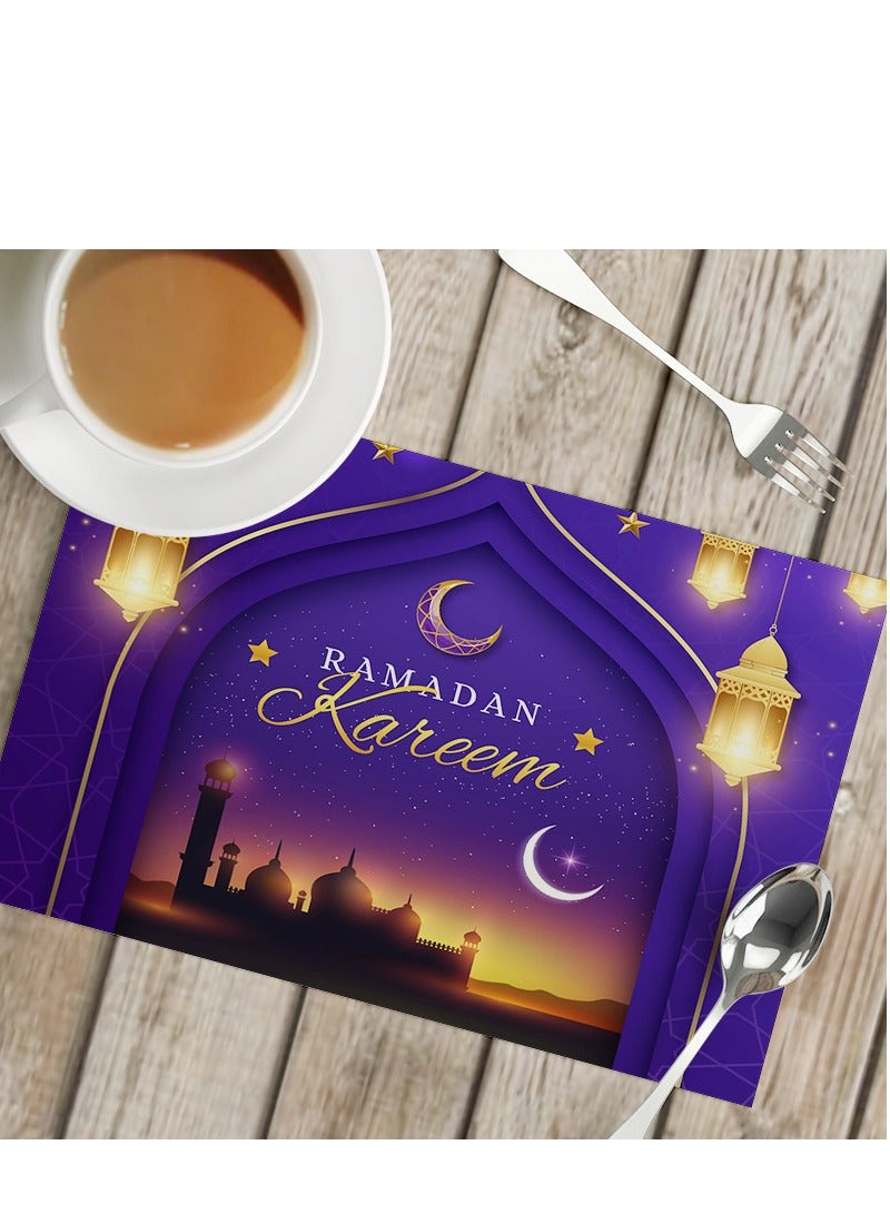 XiuWoo Eid Mubarak Placemats Ramadan Cotton Burlap Double Sided Table Mat Eid Decorations Moon  Lantern Place Mats for Ramadan Eid Mubarak Kitchen Dining Room Table Decoration(42*32cm） - Image 1