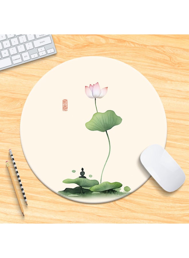National Tide Lotus Small Size Mouse Pad Chinese Style Brush Painting Office Desk Mat Lock Edge Thickened Round Simple Flower And Bird For Men 