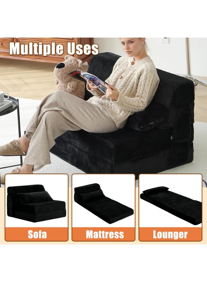 YSOAE Portable Comfy Folding Sofa Bed, Fold Out Sleeper Couch with Back Support,  Futon Mattress for Travel & Camping, Floor Lounger Chair Bed for Living Room, Guest Room, Dorm, Apartment, Black - Image 3
