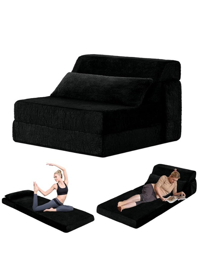 YSOAE Portable Comfy Folding Sofa Bed, Fold Out Sleeper Couch with Back Support,  Futon Mattress for Travel & Camping, Floor Lounger Chair Bed for Living Room, Guest Room, Dorm, Apartment, Black - Image 1