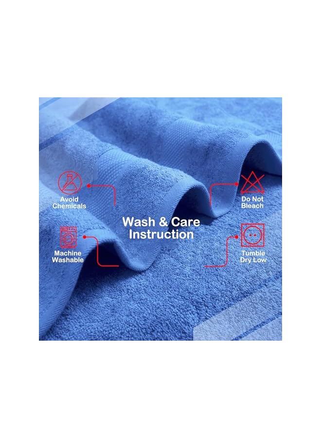 The Bros Bath Towel Set of 2, Cotton Adult Bath Sheet Extra Large Size 600 GSM, Bathroom Hightly Absorbent and Quick Dry 2 Packs 140 x 70 cm Blue - Image 2