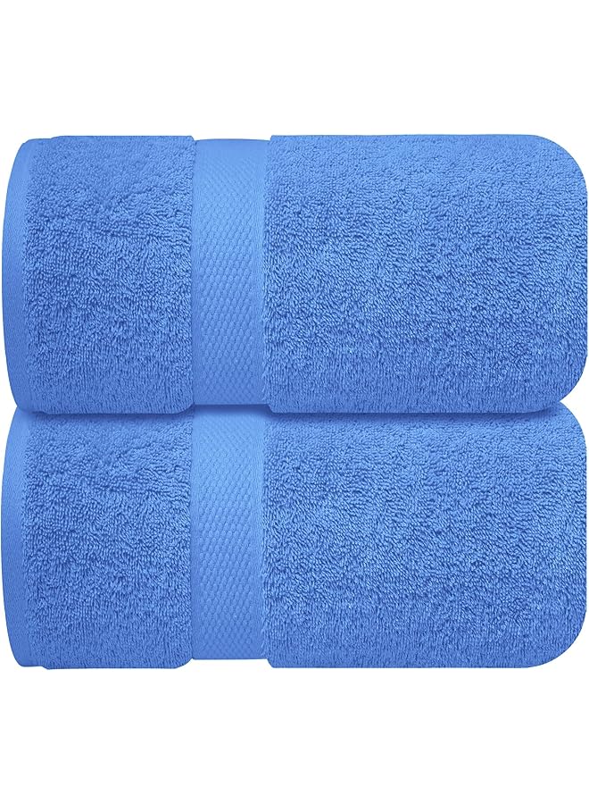 The Bros Bath Towel Set of 2, Cotton Adult Bath Sheet Extra Large Size 600 GSM, Bathroom Hightly Absorbent and Quick Dry 2 Packs 140 x 70 cm Blue - Image 1