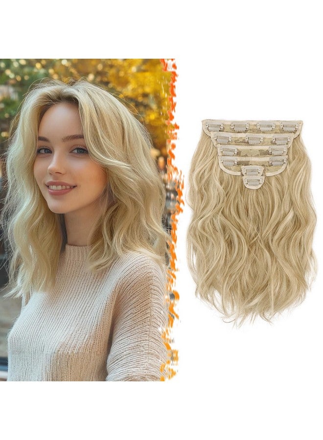 BARSDAR Blonde Clip In Hair Extensions - 12 Inch Short Wavy Clip In Hair Extensions For Women - 6Pcs Thick Soft Synthetic Clip In Hairpieces Daily Party Halloween - Light Ash Blonde Mix - Image 1