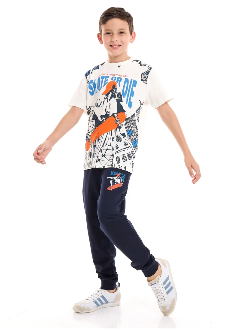 victor and jane Boys' Summer Outfit Set: 2-Piece T-Shirts & Jogger -White & Navy