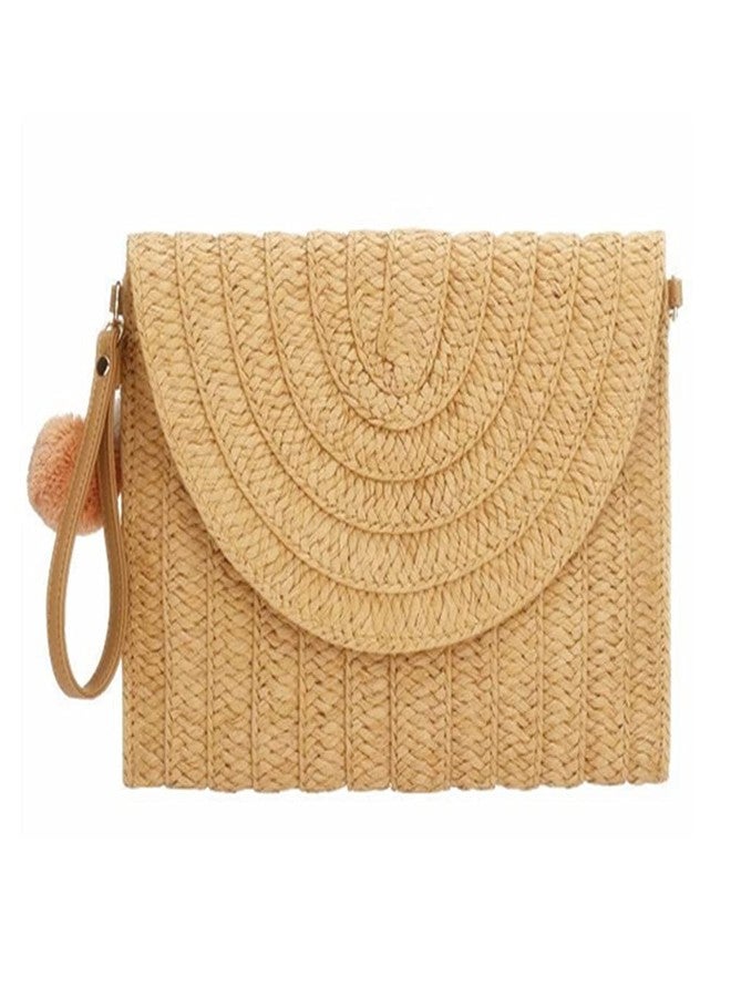 Plzoslly Women's Straw Clutch Shoulder Bag, Beach Handmade Straw Crossbody Bag Summer Purses with PomPom for Women - Image 1