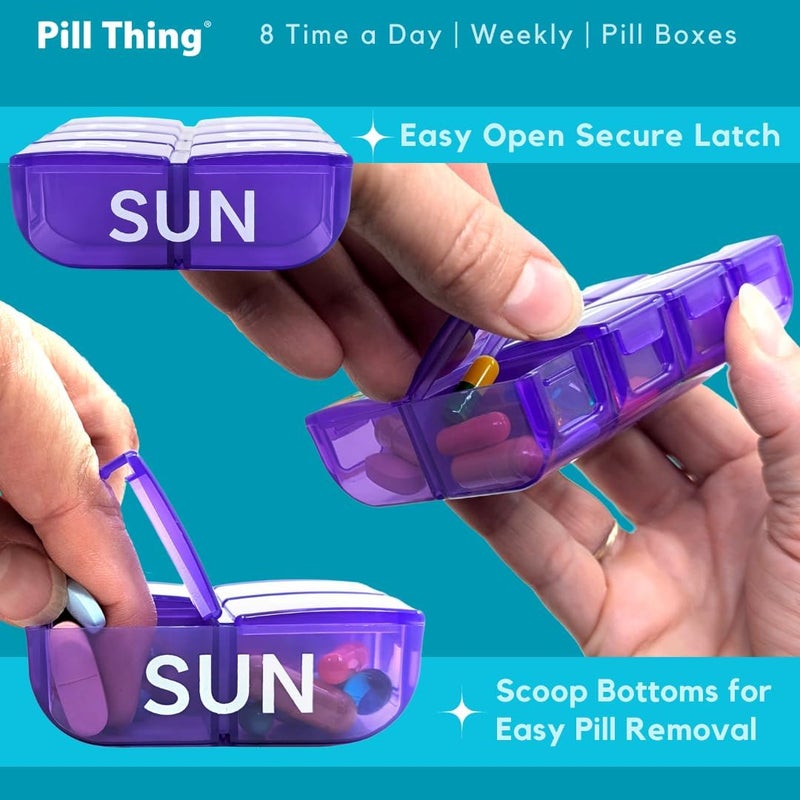 pill thing 8 مرات في اليوم، منظم حبوب أسبوعي كبير لمدة 7 أيام مع صينية حامل، صندوق فيتامينات وأدوية، متعدد الألوان (8 مرات في اليوم - عبوة واحدة) - Image 3