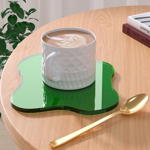 Leadiy Acrylic Coaster Decorative Plates, Dark Green Bar Drink Coaster, Clear Cloud Shape Coffee Cup Coaster, Perfect for Tabletop Protection and Accessories Display.(Dark Green - Image 1