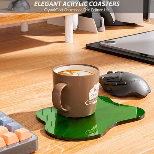 Leadiy Acrylic Coaster Decorative Plates, Dark Green Bar Drink Coaster, Clear Cloud Shape Coffee Cup Coaster, Perfect for Tabletop Protection and Accessories Display.(Dark Green - Image 2