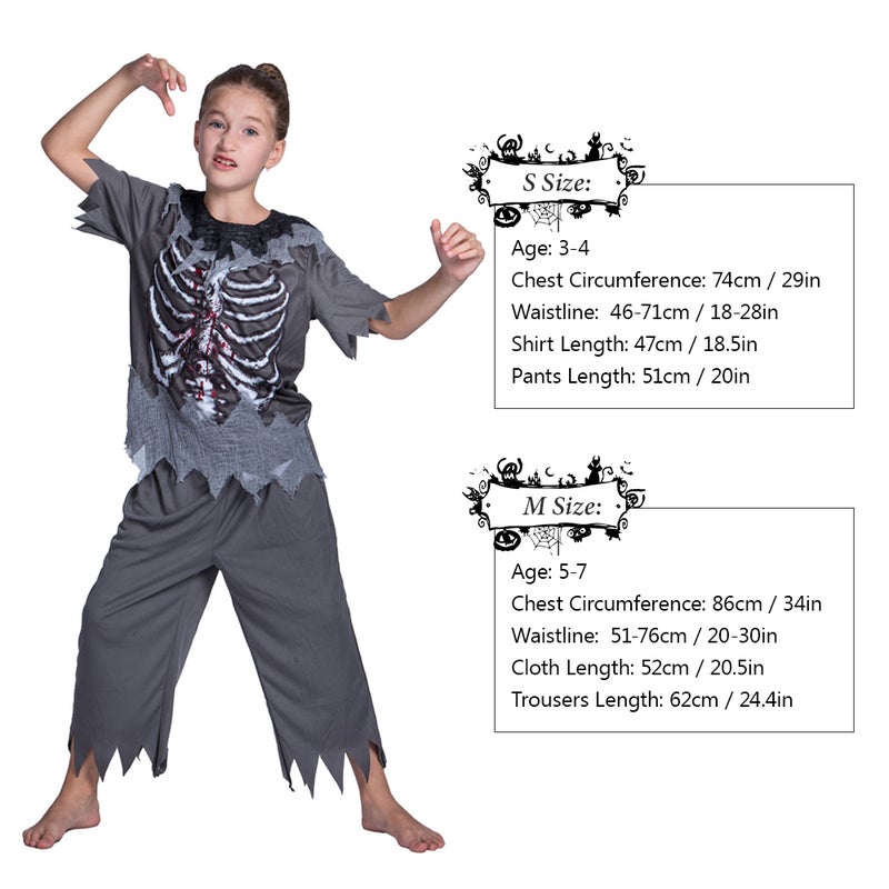 Unisex Child Halloween Skeleton Zombie Costumes Shirt + Pants Kit Masquerade Cosplay Party Props--M Size for 5-7 Years Old Kids - Image 5