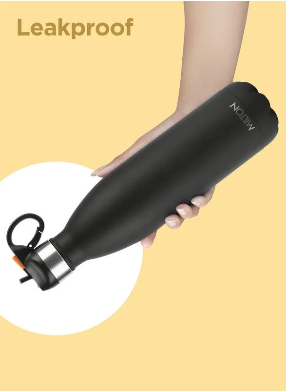 Milton MILTON 750ml Vacuum Insulated Water Bottle with Straw Lid - 2 lids included, Keeps Drinks Hot & Cold, 18/8 Stainless Steel, Double-Walled Flask with Inner Copper Coating - Sports, Gym - Larvik - Black Black