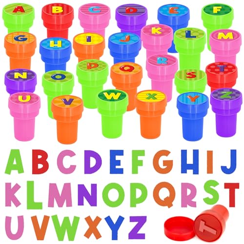 Cinrobiye 26 Pcs Alphabet Stamper AZ Letter Stamp Set for Classroom Rewards Birthday Party Favors Preschool Learning Crafts Goodie Bag Fillers pinata - Image 1