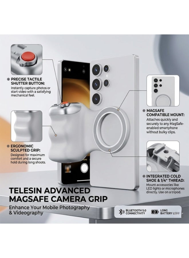 TELESIN Magnetic Smartphone Camera Grip Wireless Bluetooth Shutter Handle Phone Photography Stabilizer with Cold Shoe Mount and Quarter Inch Tripod Thread Compatible with MagSafe iOS and Android - Image 3