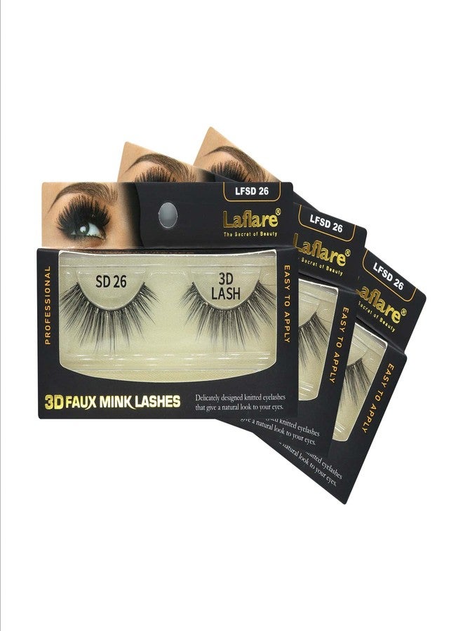Laflare Silk Lashes 3D FAUX MINK Eyelashes, Light, Reusable, Handmade, Natural Looking, Professional Easy to Apply Eyelashes in a Knitted Style3-3 PACKS BUNDLE SPECIAL (3, SD26) - Image 1