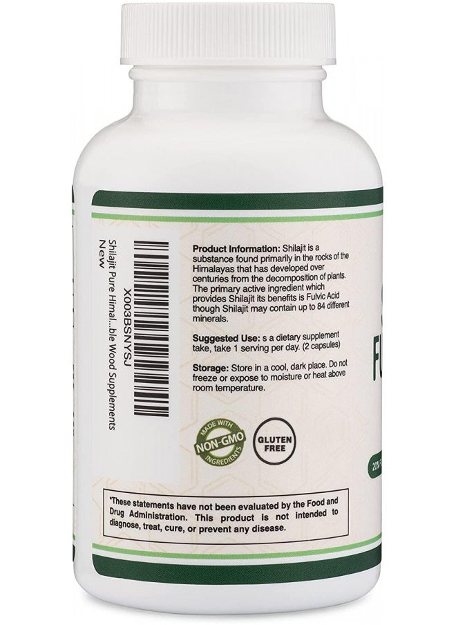 Double Wood Supplements - Shilajit Pure Himalayan Capsules (20% Fulvic Acid Supplement) 1,000Mg ofAuthentic Shilajit Extract Per Serving, 120 Count (High In Trace Minerals, No Fillers) By Double Wood - Image 1