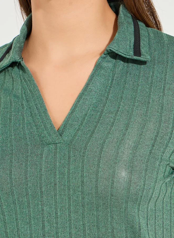 Styli Rib Slim Fit Contrast Sleeve Detail Polo T-Shirt