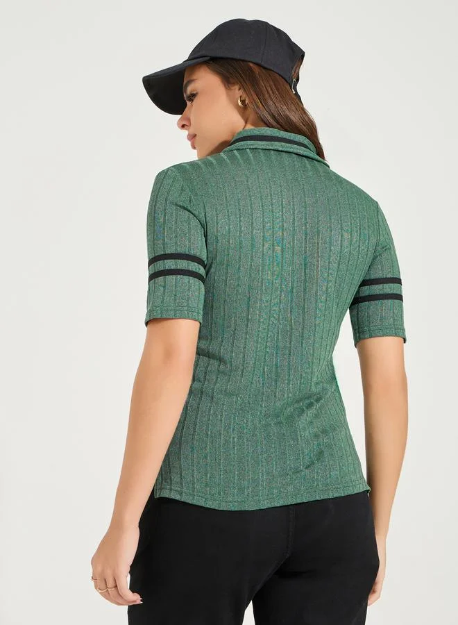 Styli Rib Slim Fit Contrast Sleeve Detail Polo T-Shirt