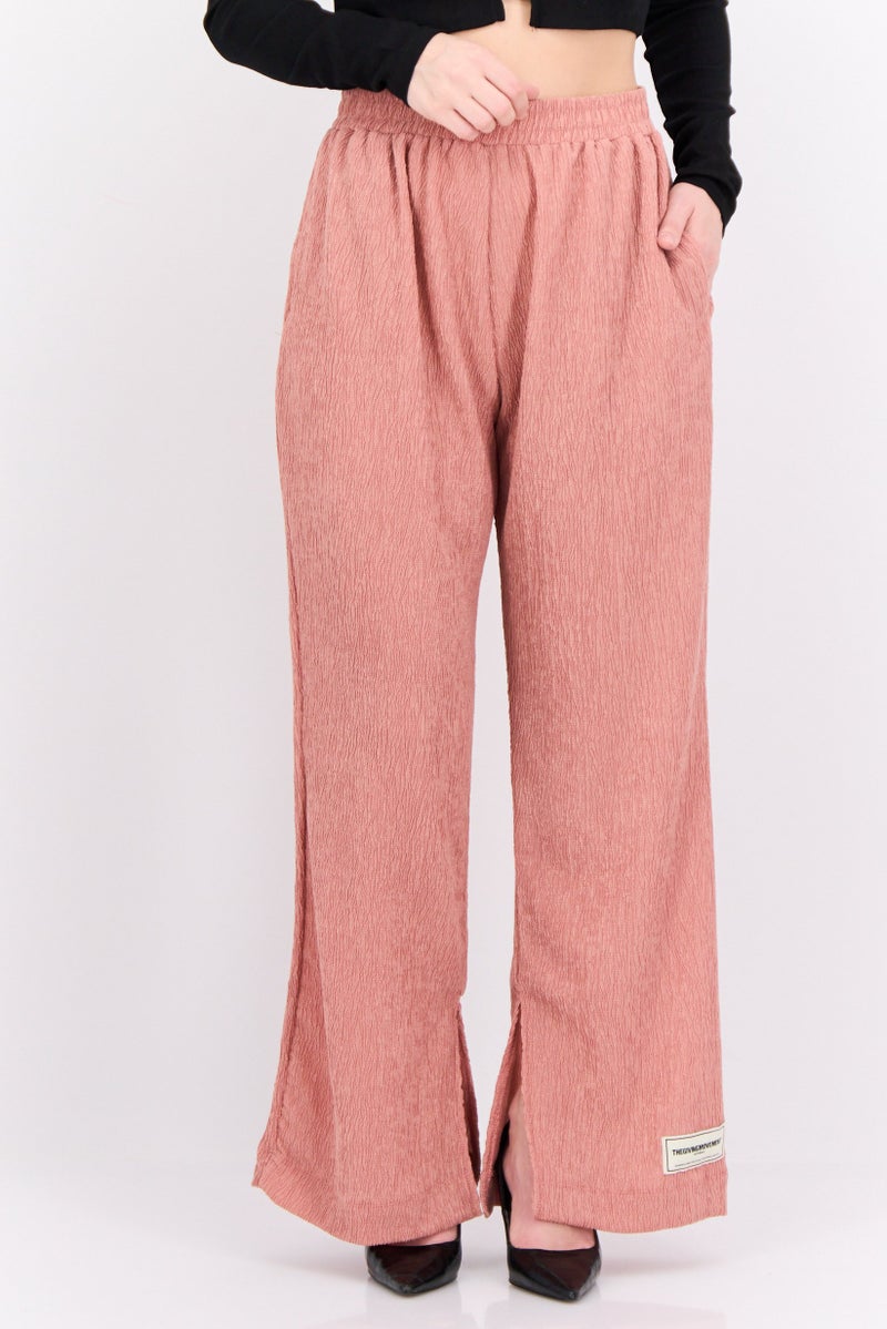The Giving Movement Women Regular Fit Textured Flare Pants, Rose Gold - Image 1