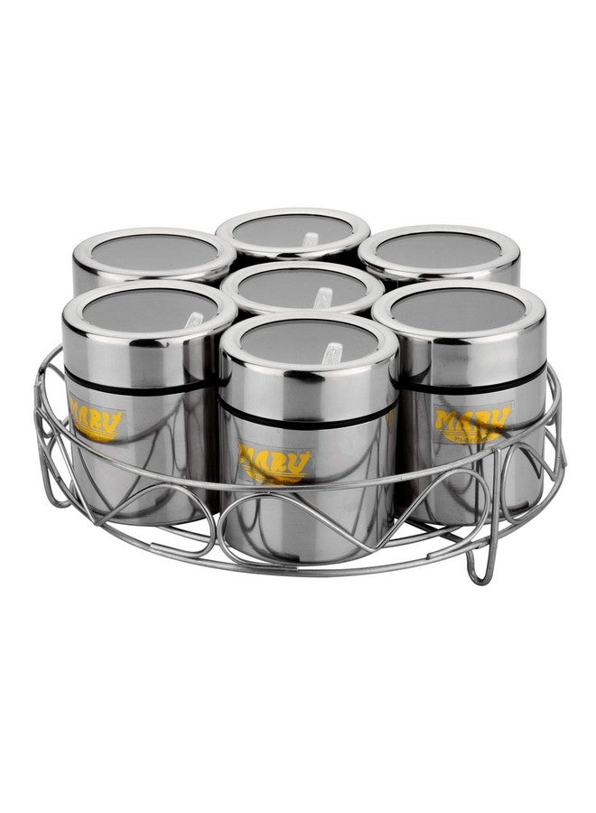 Maru Stainless Steel 7-in-1 Kitchen Storage Container Set with Round Wire Stand-175ml Multipurpose Containers with Durable See-Through Threaded Lids, Ideal for Organizing Spices, Herbs, and Dry Fruits - Image 4