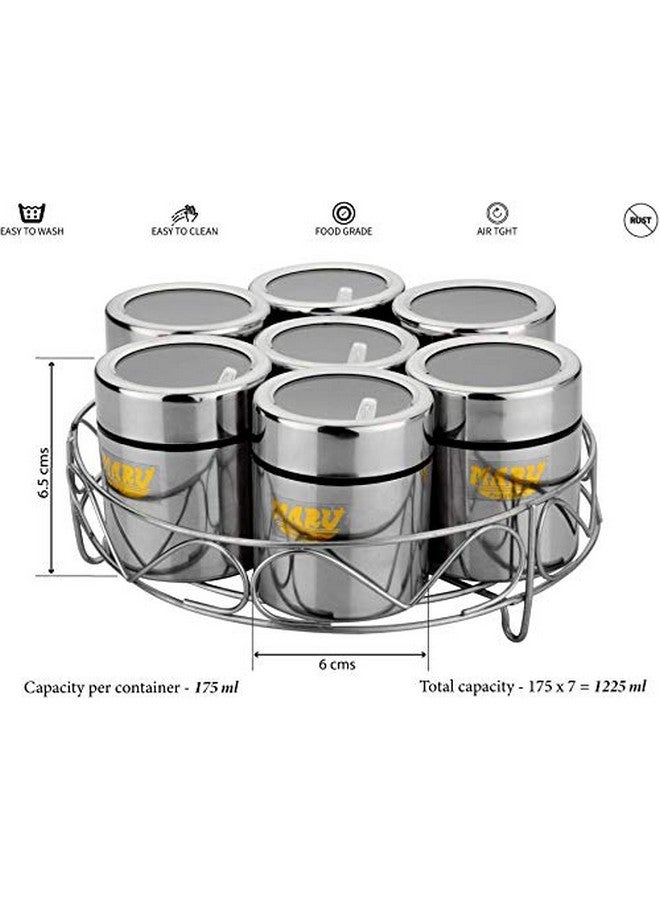 Maru Stainless Steel 7-in-1 Kitchen Storage Container Set with Round Wire Stand-175ml Multipurpose Containers with Durable See-Through Threaded Lids, Ideal for Organizing Spices, Herbs, and Dry Fruits - Image 2