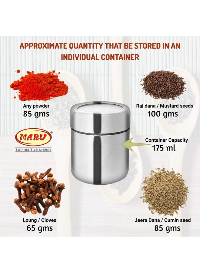 Maru Stainless Steel 7-in-1 Kitchen Storage Container Set with Round Wire Stand-175ml Multipurpose Containers with Durable See-Through Threaded Lids, Ideal for Organizing Spices, Herbs, and Dry Fruits - Image 3