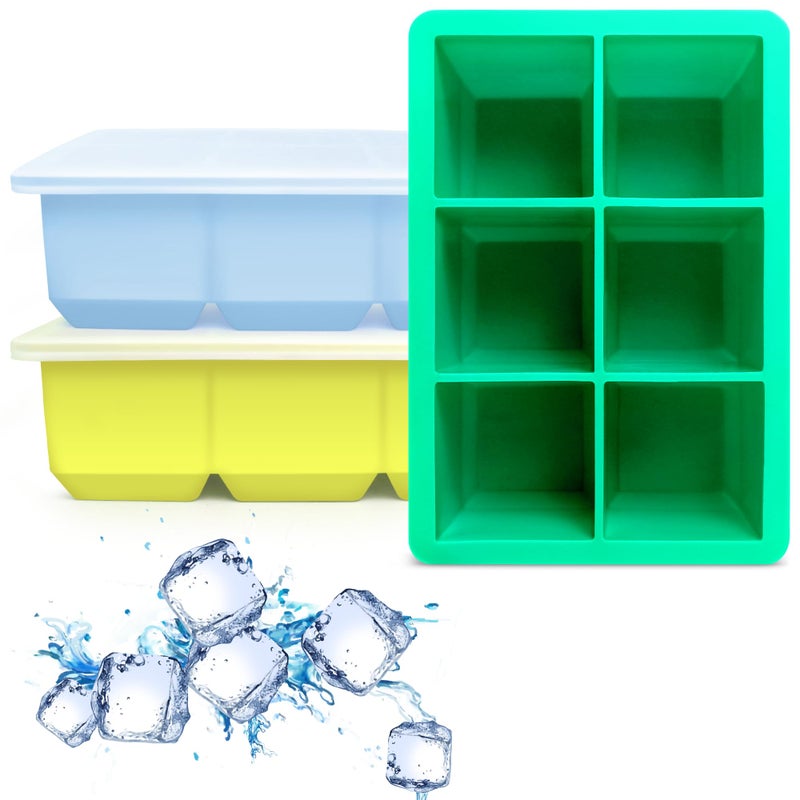Excnorm Silicone Ice Cube Trays 3 Pack Large Size Silicone Ice Cube Molds with Leak Proof Removable Lid Square Ice Cube Tray And BPA Free for CocktailWhiskey Stackable Flexible Ice