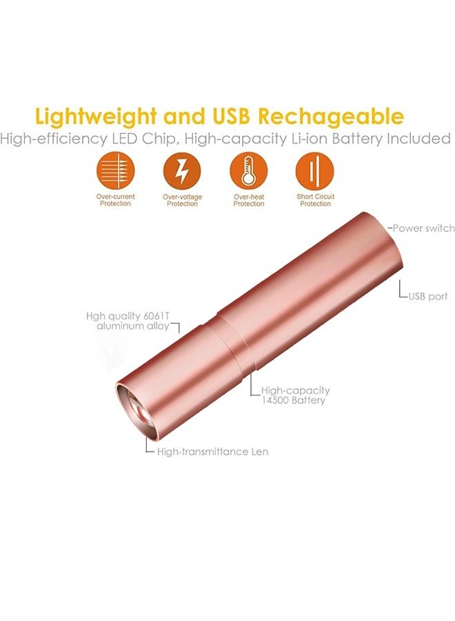 LED Mini Flashlight Ultra Bright Pocket Flashlight Pen Light Flashlight LED Pen Tactical Penlight Inspection Light with Clip Rechargeable for Camping Outdoor Emergency Inspection Work Repair-Rose Gold - Image 2