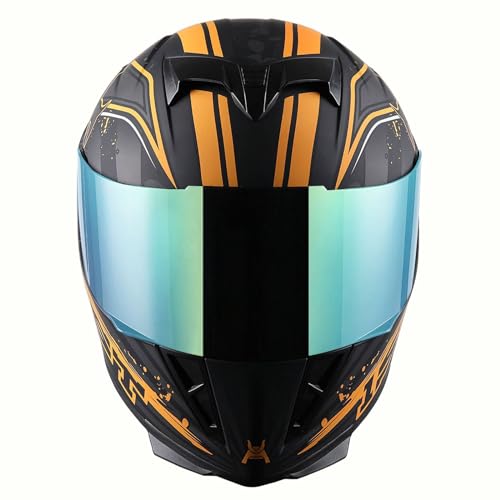 1Storm خوذة دراجة نارية 1STorm كاملة الوجه بتصميم جمجمة الملك مات برتقالي + درع شفاف إضافي واحد، مقاس متوسط (55-56 سم، 21.7/22.0 بوصة) - Image 3