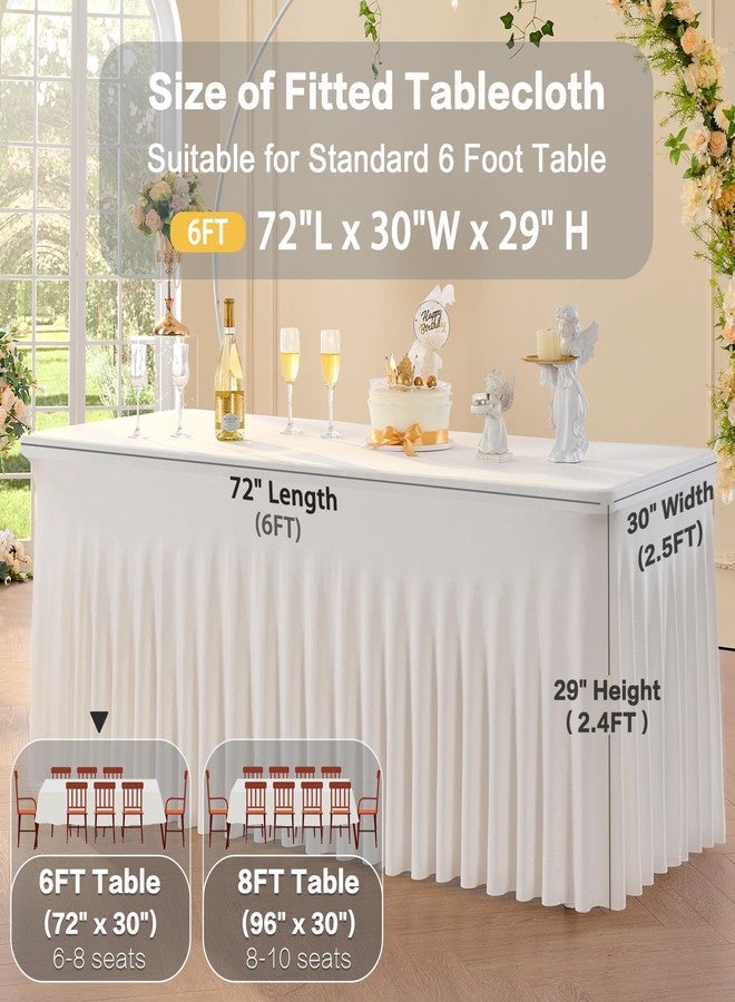 Htper 2 Pack Spandex Ivory Table Clothes for 6 Foot Rectangle Tables, 6FT Stretchy Tablecloths Fitted Table Cover Desk Skirt for Parties Weddings Birthday Banquet Baby Shower - Image 5