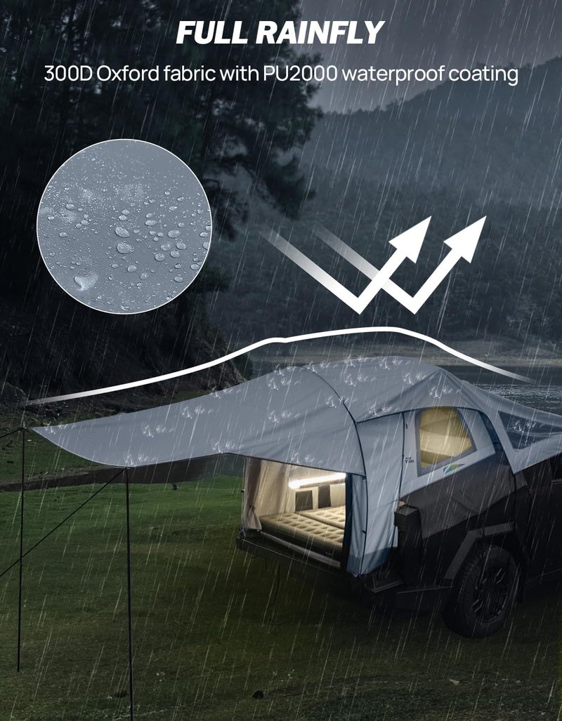 JOYTUTUS Cybertruck Tent with Awning, Waterproof PU 2000mm Double Layer for 2 People, Truck Bed Tailgate Camping Tent Canopy for Cybertruck - Image 2