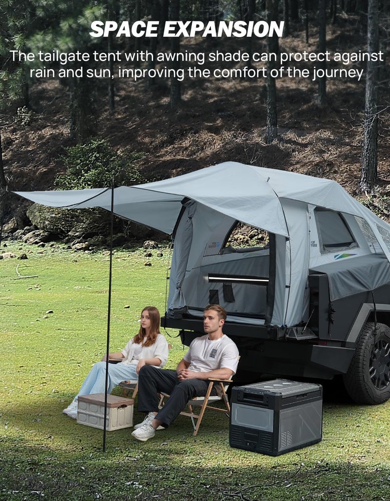 JOYTUTUS Cybertruck Tent with Awning, Waterproof PU 2000mm Double Layer for 2 People, Truck Bed Tailgate Camping Tent Canopy for Cybertruck - Image 3