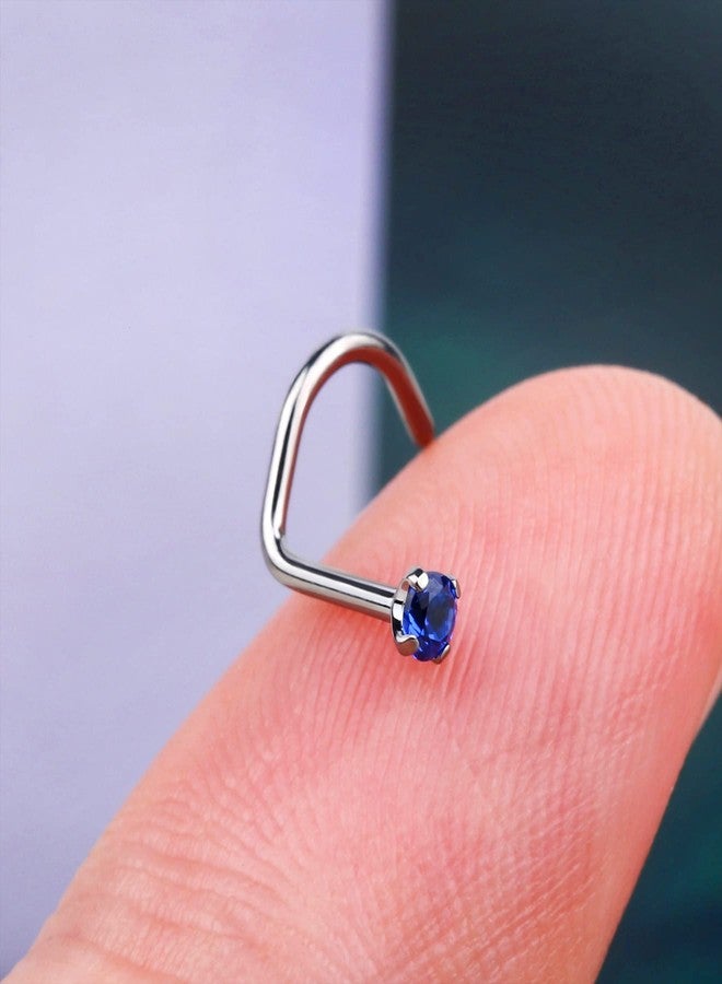 COCHARM 20G G23 Titanium Blue Screw Nose Studs Ring S-Shaped Diamond Cubic Zirconia Nose Bone Piercing Jewelry - Image 3