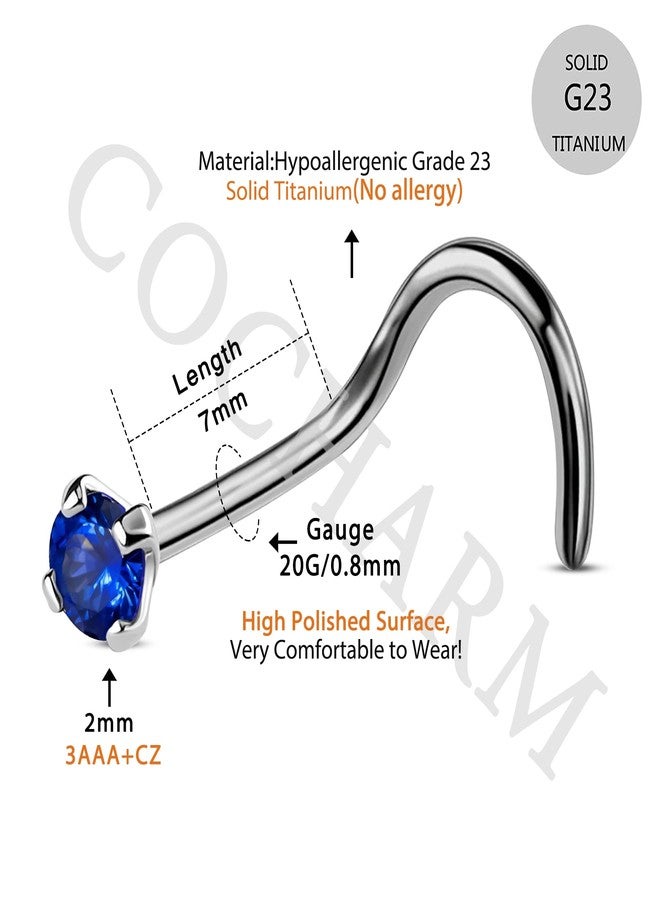 COCHARM 20G G23 Titanium Blue Screw Nose Studs Ring S-Shaped Diamond Cubic Zirconia Nose Bone Piercing Jewelry - Image 2