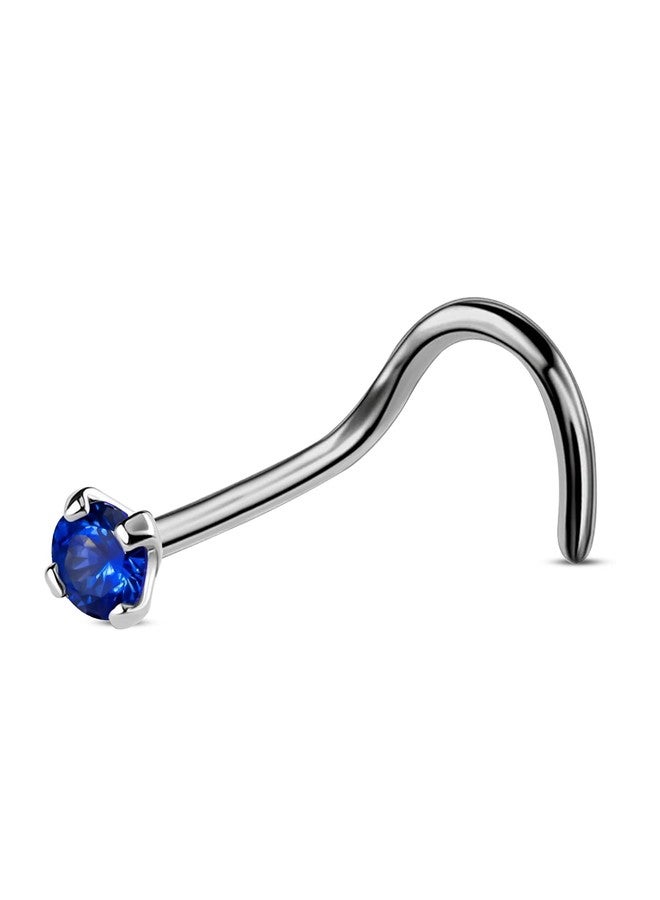 COCHARM 20G G23 Titanium Blue Screw Nose Studs Ring S-Shaped Diamond Cubic Zirconia Nose Bone Piercing Jewelry - Image 1