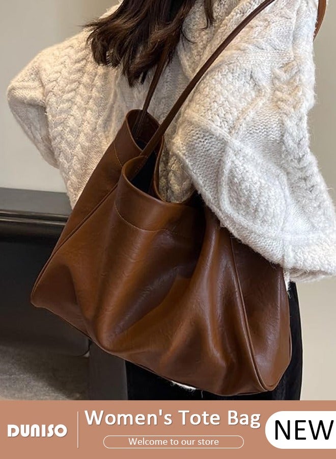 DUNISO Women's Shoulder Tote Bag Faux Leather Handbag For Women Large Capacity Bucket Bag Fashionable Travel Messenger Shoulder Bag For Ladies Girls College Students  - Image 1