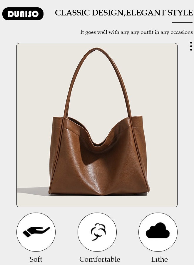 DUNISO Women's Shoulder Tote Bag Faux Leather Handbag For Women Large Capacity Bucket Bag Fashionable Travel Messenger Shoulder Bag For Ladies Girls College Students  - Image 2