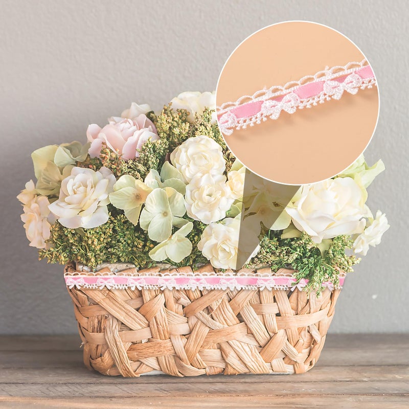 Winsyison 2 Yards Pink Lace Trim Ribbon, Vintage Lace Ribbon Roll for Bridal, Bow Trim Sewing Accessories for Bouquet Packaging Wrapping Wedding Decorations DIY Crafts - Image 5