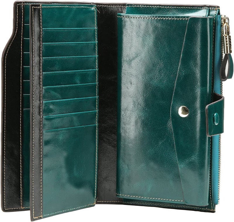 Itslife Women's RFID Blocking Large Capacity Luxury Wax Genuine Leather Clutch Wallet Ladies Card holder - Image 5