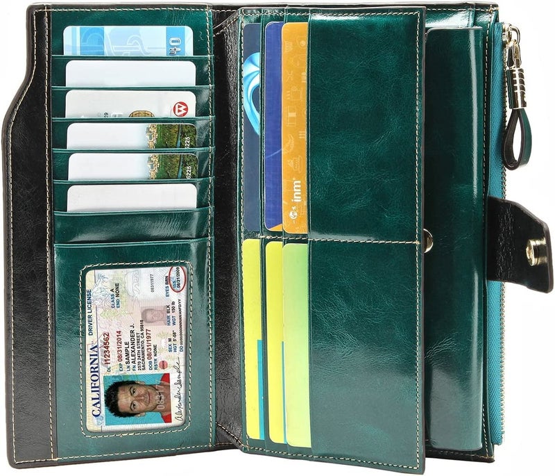 Itslife Women's RFID Blocking Large Capacity Luxury Wax Genuine Leather Clutch Wallet Ladies Card holder - Image 2