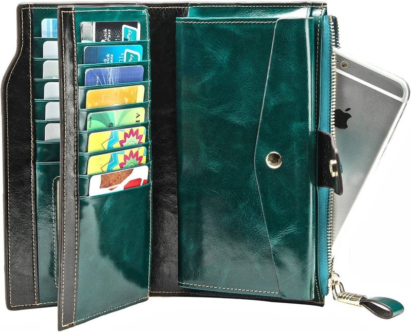 Itslife Women's RFID Blocking Large Capacity Luxury Wax Genuine Leather Clutch Wallet Ladies Card holder - Image 3